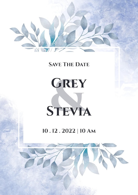 Modèle d'invitation de mariage cadre floral aquarelle bleu romantique