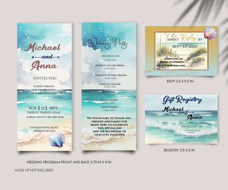 PSD modèle d'invitation de mariage classique de plage