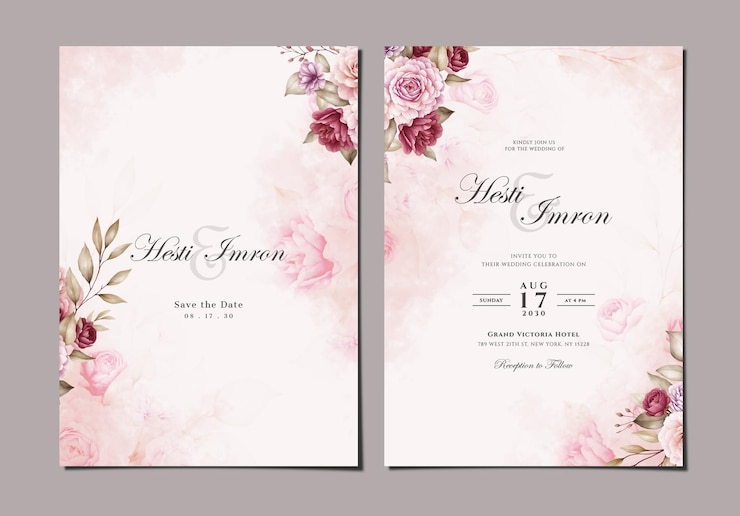 PSD modèle d'invitation de mariage à deux faces avec des fleurs