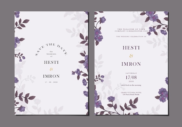 PSD modèle d'invitation de mariage élégant à deux faces avec des fleurs