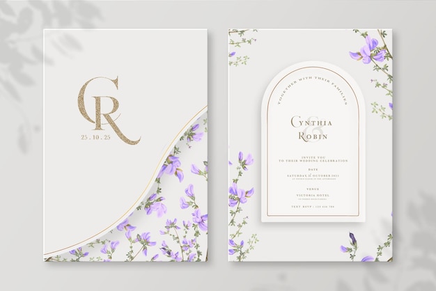 Modèle D'invitation De Mariage élégant Avec Fleur Violette