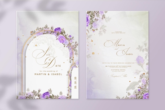 Modèle D'invitation De Mariage élégant Avec Rose Pourpre