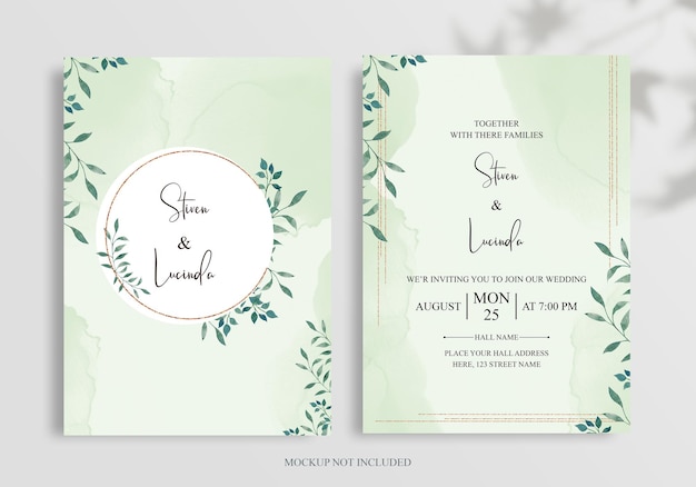 Modèle D'invitation De Mariage Avec Des Feuilles D'aquarelle Psd