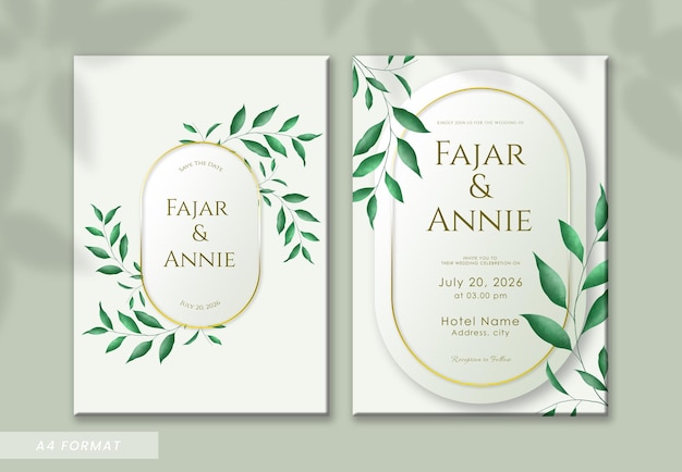 Modèle D'invitation De Mariage De Feuilles Vertes Aquarelle Simple