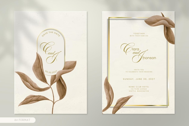 Modèle D'invitation De Mariage Avec Des Feuilles Vintage