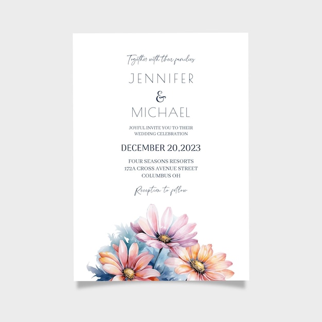 Modèle D’invitation De Mariage De Fleur Aquarelle Télécharger Invitation Modifiable