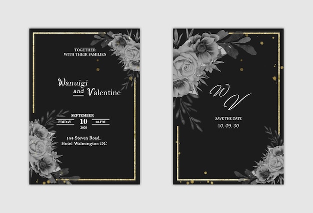 Modèle D'invitation De Mariage Avec Fleur Bleue Psd Premium