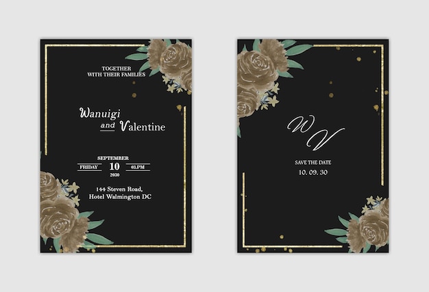 Modèle D'invitation De Mariage Avec Fleur Bleue Psd Premium