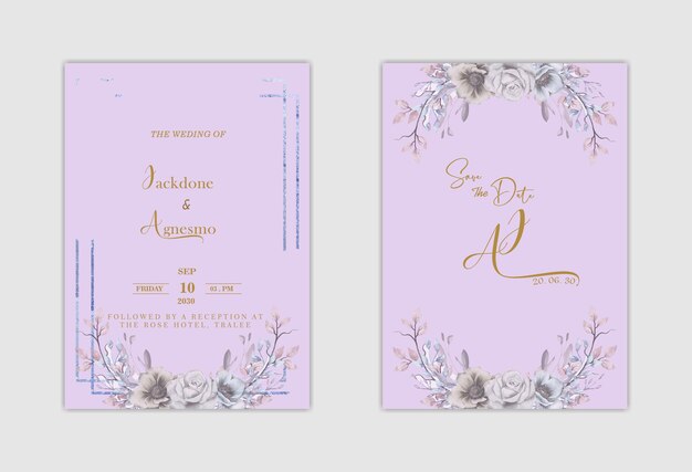 Modèle D'invitation De Mariage Avec Fleur Bleue Psd Premium