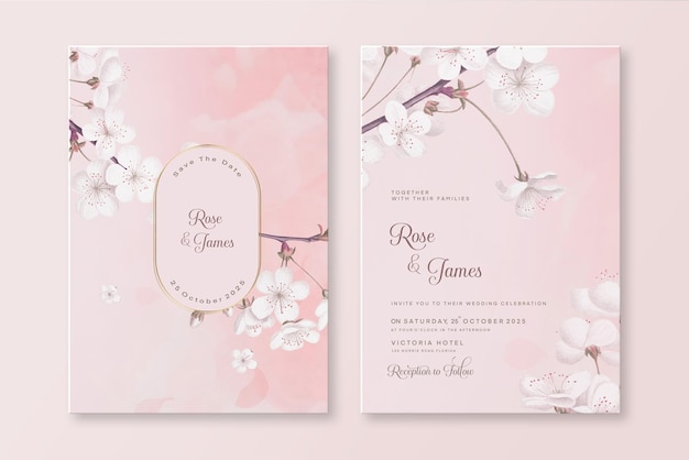 Modèle D'invitation De Mariage Avec Fleur De Cerisier Rose