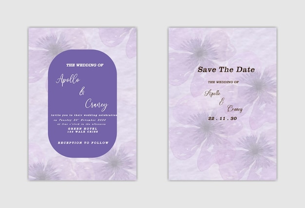 Modèle D'invitation De Mariage Fleur Rose Bleue Aquarelle Psd Premium