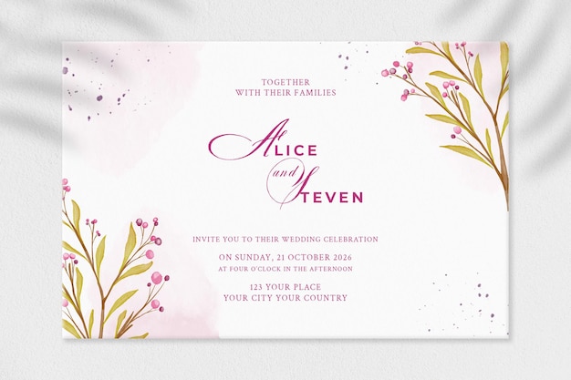 Modèle D'invitation De Mariage Avec Fleur Rose Psd Premium