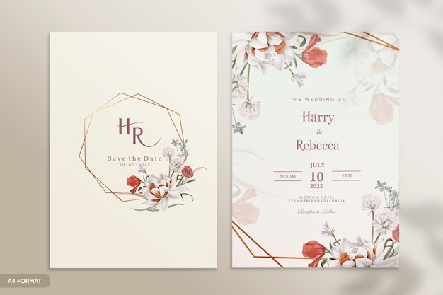 Modèle D'invitation De Mariage Avec Fleur Rouge