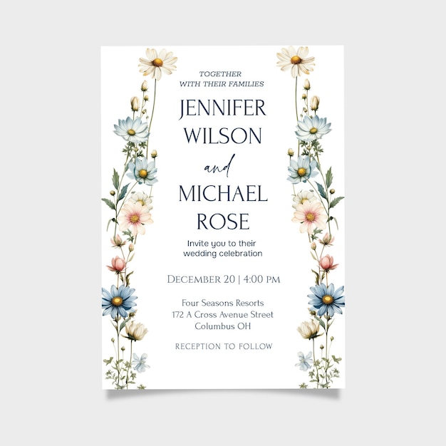 Modèle d'invitation de mariage de fleurs colorées Mariage imprimable Invitations de mariage Invitation modifiable