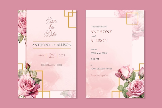 PSD modèle d'invitation de mariage avec des fleurs