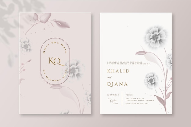 Modèle d'invitation de mariage floral minimaliste