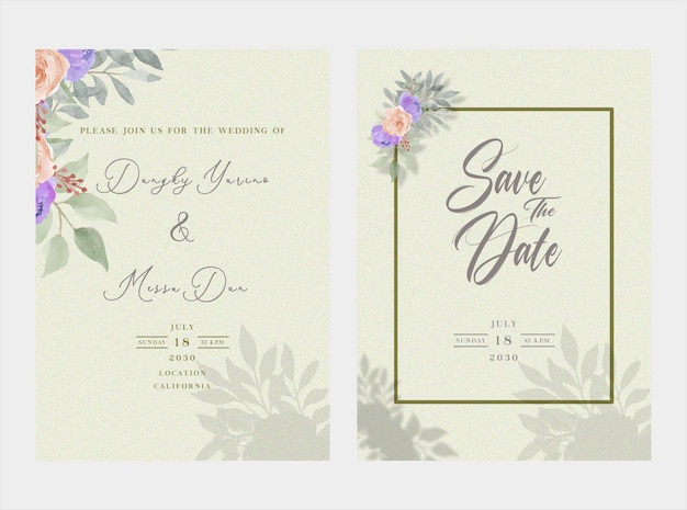 PSD modèle d'invitation de mariage floral psd