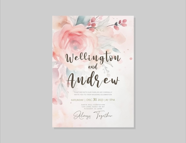 Modèle d'invitation de mariage floral de verdure imprimable PSD