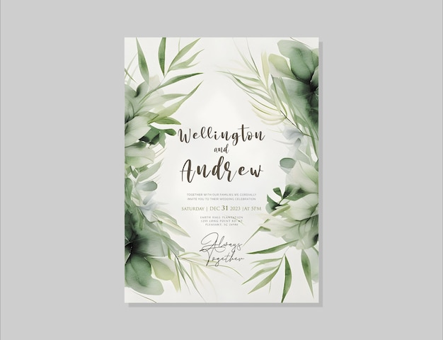 Modèle D'invitation De Mariage Floral De Verdure Imprimable Psd