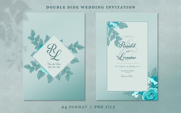 PSD modèle d'invitation de mariage sur fond dégradé bleu clair