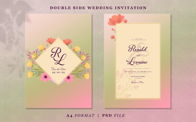 Modèle D'invitation De Mariage Sur Fond Dégradé Rose Et Vert