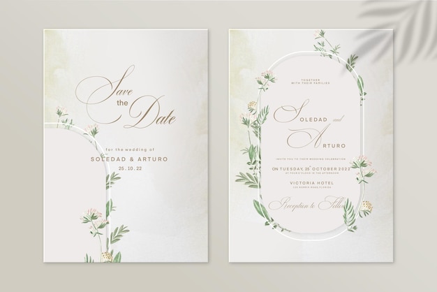 Modèle D'invitation De Mariage Géométrique Avec Des Feuilles Vertes