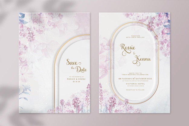 Modèle D'invitation De Mariage Géométrique Avec Fleur Rose Et Cadre Doré