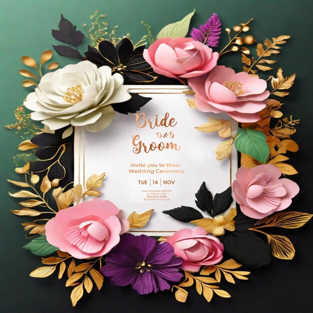 PSD modèle d'invitation de mariage de luxe et floral modifiable