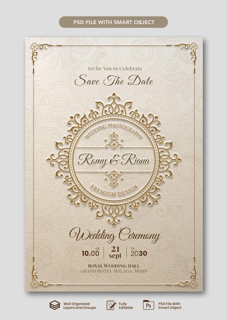 Modèle d'invitation de mariage de luxe