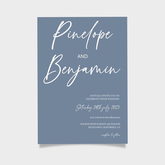 Modèle d'invitation de mariage moderne bleu poussiéreux imprimer des invitations de mariage imprimables