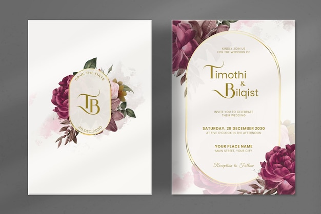 PSD modèle d'invitation de mariage moderne avec bouquet de fleurs