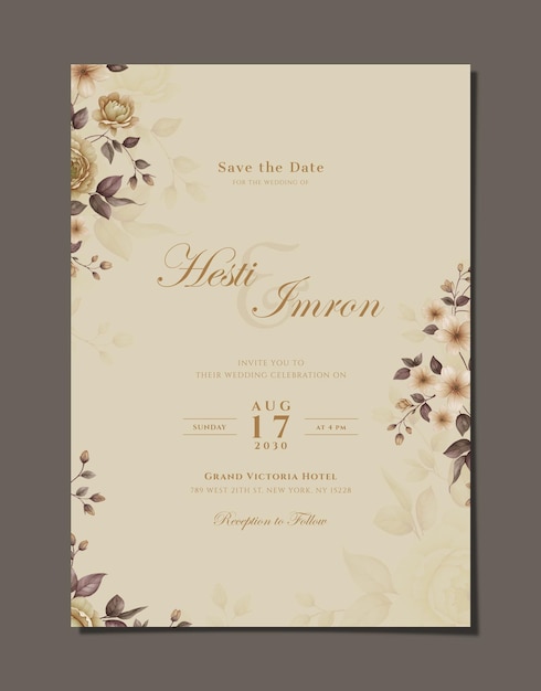 PSD modèle d'invitation de mariage numérique avec des fleurs