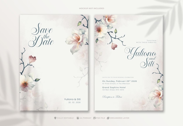 PSD modèle d'invitation de mariage psd avec fleur blanche
