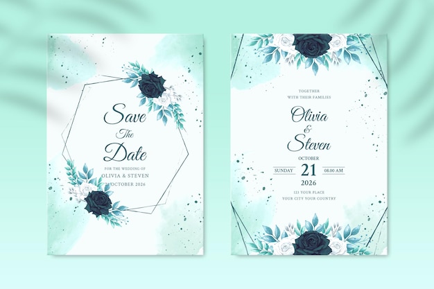 Modèle D'invitation De Mariage Recto-verso Avec Fleur Blanche Et Verte Psd Premium