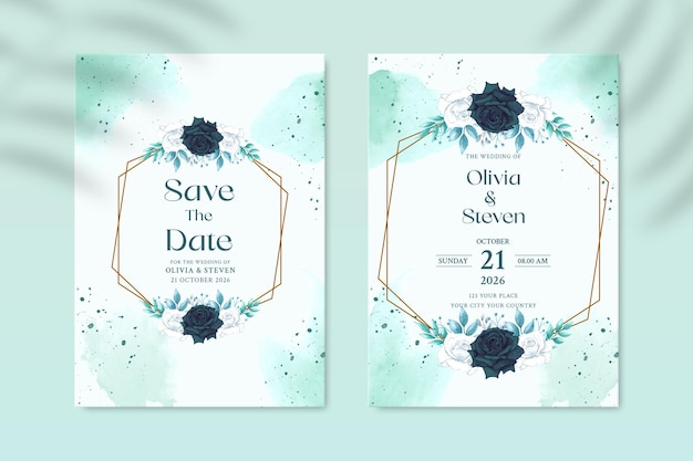 Modèle D'invitation De Mariage Recto-verso Avec Fleur Blanche Et Verte Psd Premium