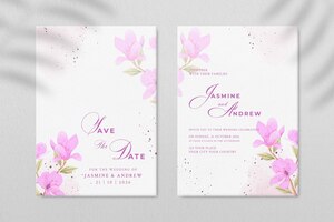 Modèle d'invitation de mariage recto-verso avec fleur rose psd premium