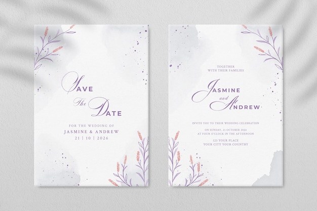 Modèle D'invitation De Mariage Recto-verso Avec Fleur Rose PSD Premium