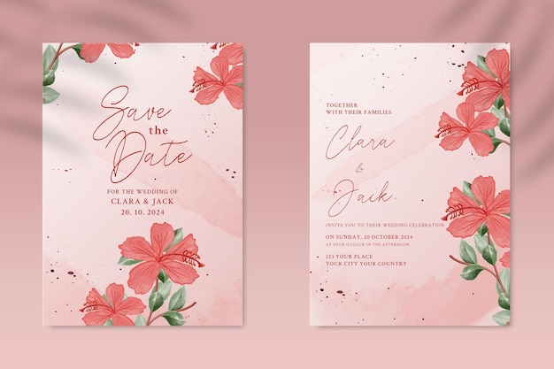 Modèle D'invitation De Mariage Recto-verso Avec Fleur Rouge Psd Premium