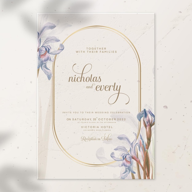 Modèle D'invitation De Mariage Vintage Avec Fleur Bleue