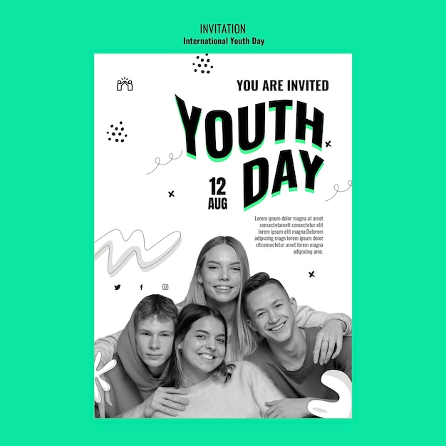 PSD modèle d'invitation pour la célébration de la journée internationale de la jeunesse