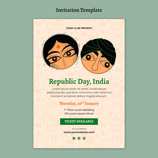 PSD modèle d'invitation pour le jour de la république de l'inde