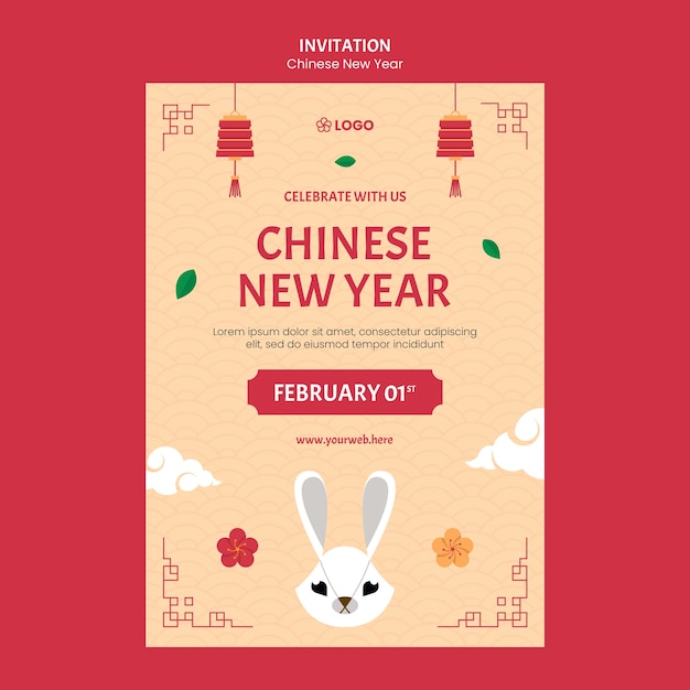 PSD modèle d'invitation pour le nouvel an chinois