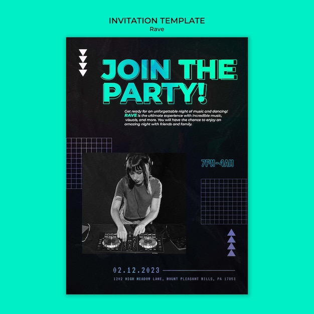 Modèle d'invitation pour une soirée rave