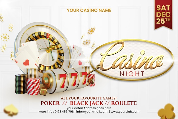 PSD modèle d'invitation à une publication sur les réseaux sociaux casino night