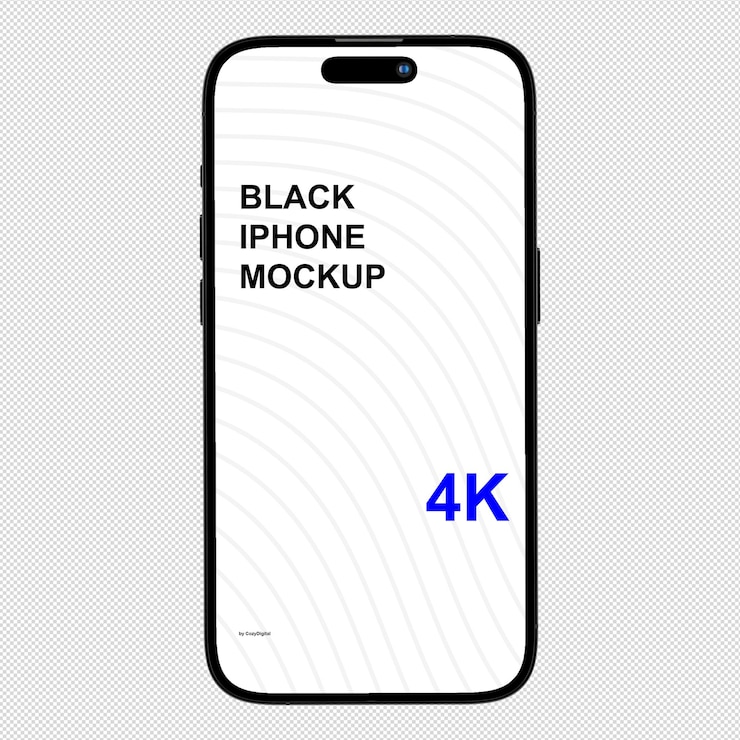 PSD modèle d'iphone noir sans arrière-plan vue avant
