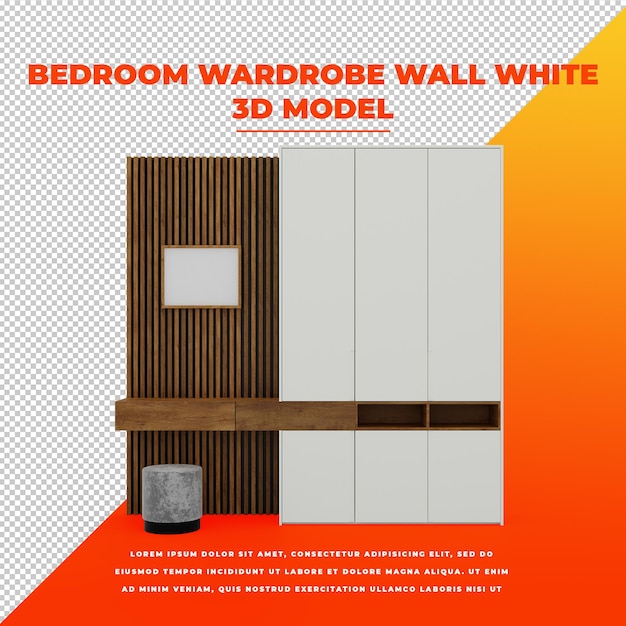 Modèle isolé blanc de mur de garde-robe de chambre à coucher