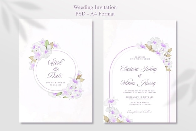 PSD modèle de jeu d'invitation de désherbage de fleurs aquarelle élégante