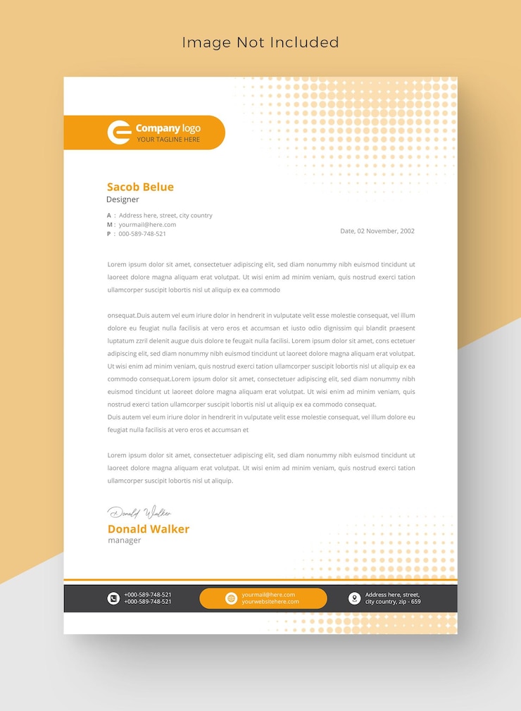 PSD un modèle de lettre pour une entreprise qui est en orange et noir