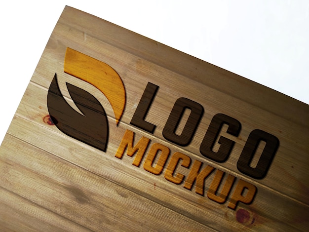 Modèle De Logo 3d En Bois En Relief Avec Une Texture Réaliste Photoshop Couches D'objets Intelligents Faciles à Utiliser