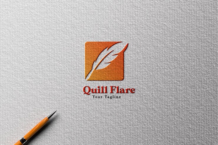 PSD modèle de logo en papier en relief avec stylo